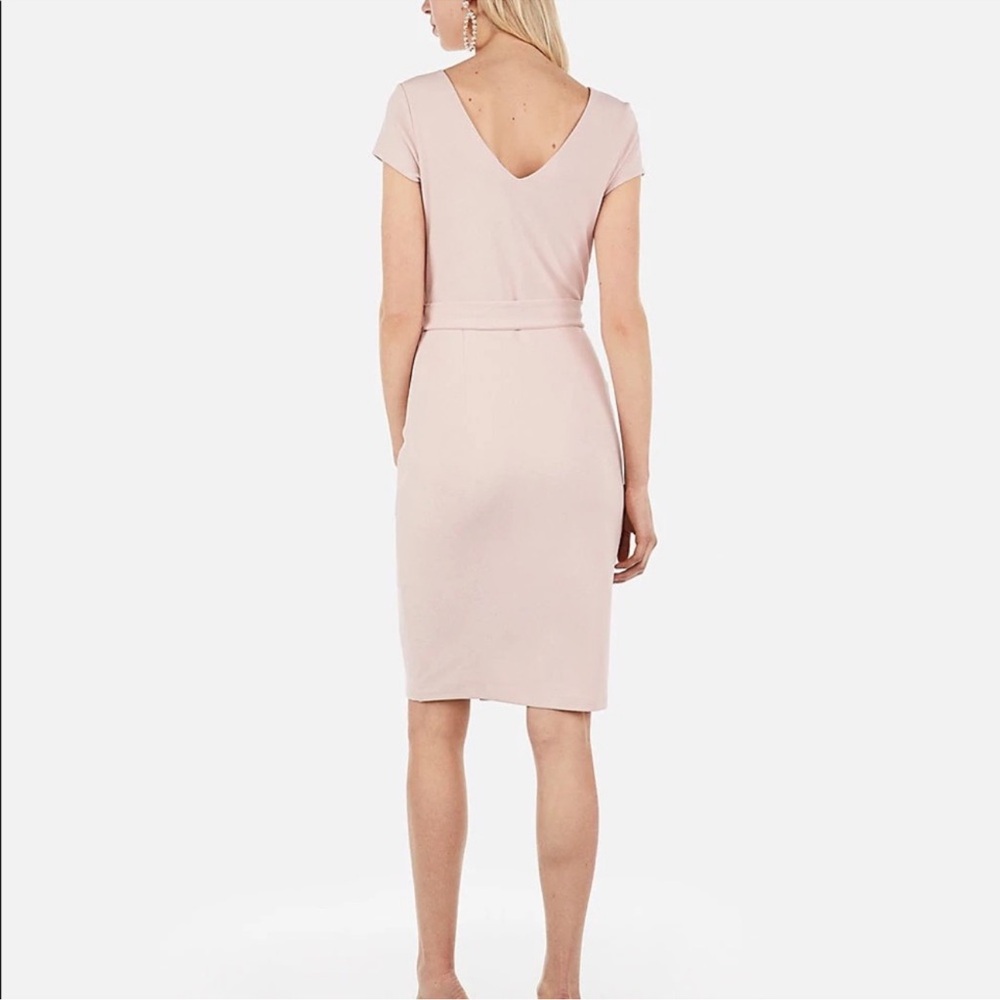 Express Belted Button Front Pink Sheath Dress - Picture 3 of 9